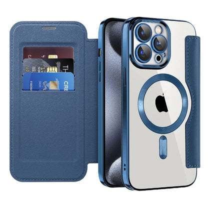 Custodia MagSafe per Apple iPhone 15 Pro, Techsuit, SmartMag Book, Blu