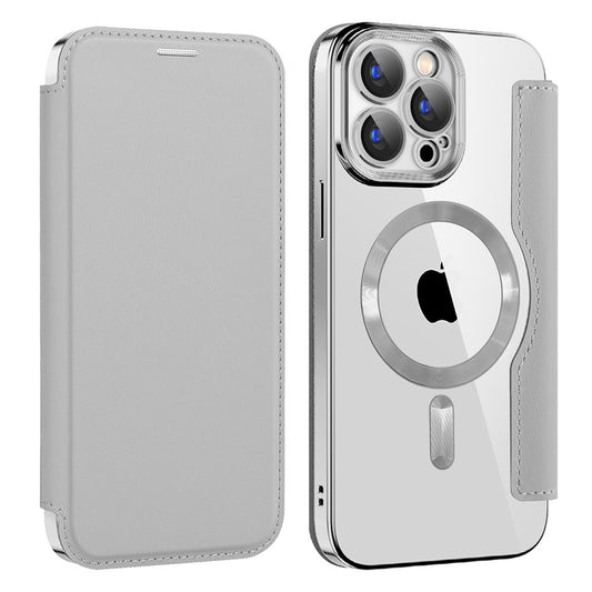 Custodia MagSafe per Apple iPhone 15 Pro, Techsuit, SmartMag Book, Grigio