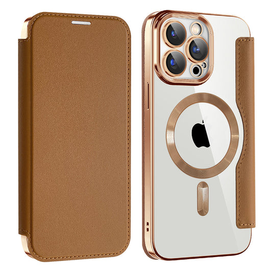 Custodia MagSafe per Apple iPhone 15 Pro, Techsuit, SmartMag Book, Marrone
