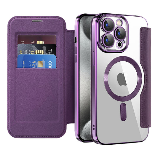 Custodia MagSafe per Apple iPhone 15 Pro, Techsuit, SmartMag Book, Viola