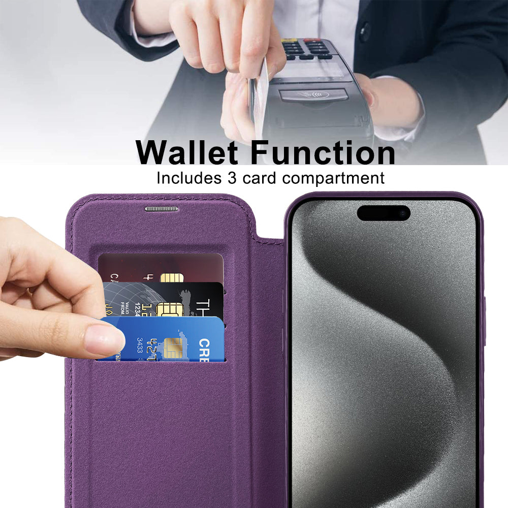 Custodia MagSafe per Apple iPhone 15 Pro, Techsuit, SmartMag Book, Viola
