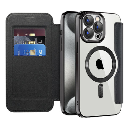 Custodia MagSafe per Apple iPhone 15 Pro, Techsuit, SmartMag Book, Nera