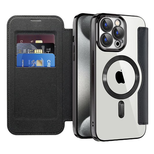 Custodia MagSafe per Apple iPhone 15 Pro, Techsuit, SmartMag Book, Nera