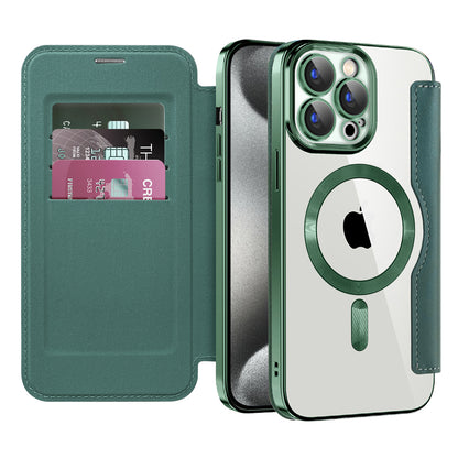 MagSafe Case for Apple iPhone 15 Pro, Techsuit, SmartMag Book, Green