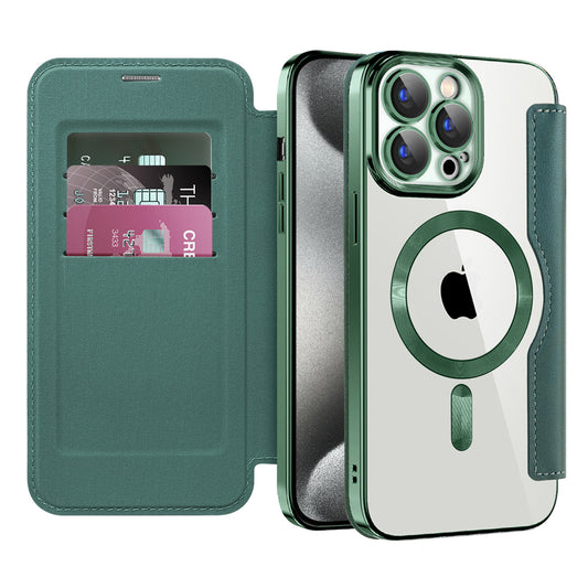 Custodia MagSafe per Apple iPhone 15 Pro, Techsuit, SmartMag Book, Verde