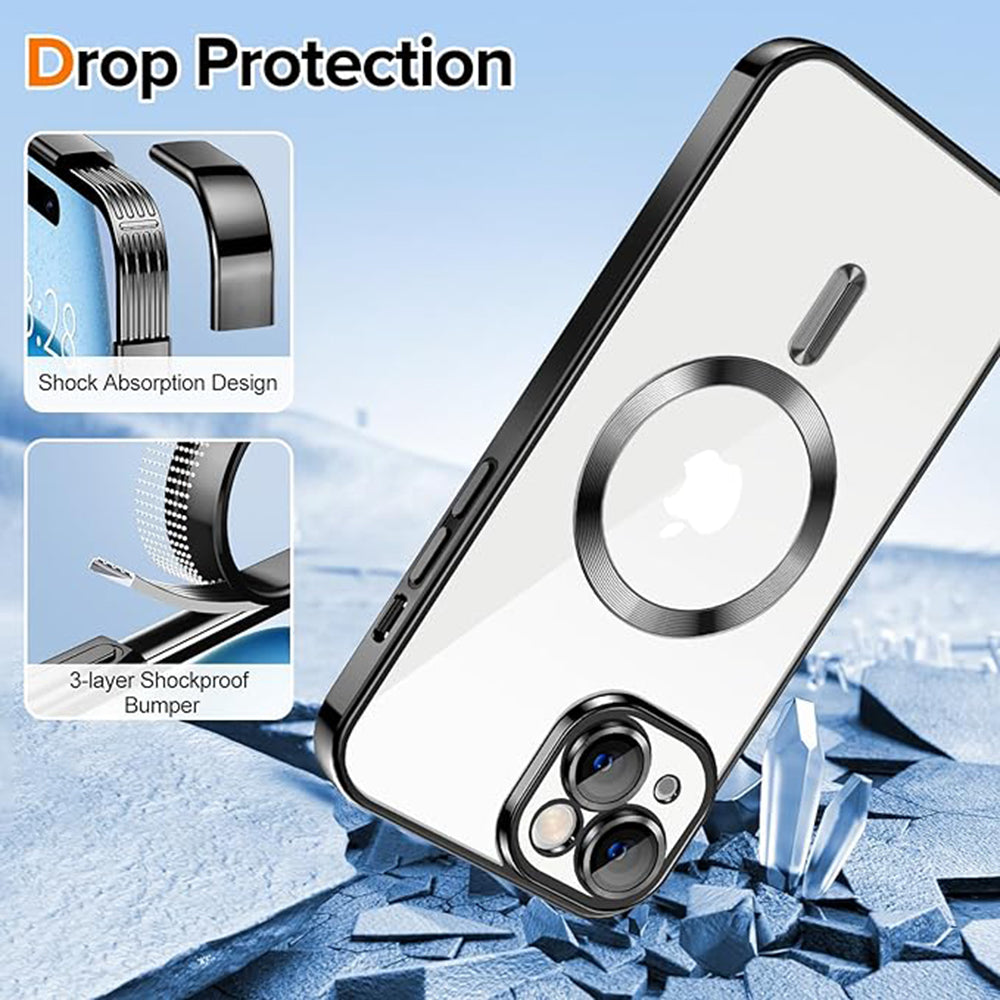 Custodia MagSafe per Apple iPhone 15, Techsuit, Luxury Crystal, Nera