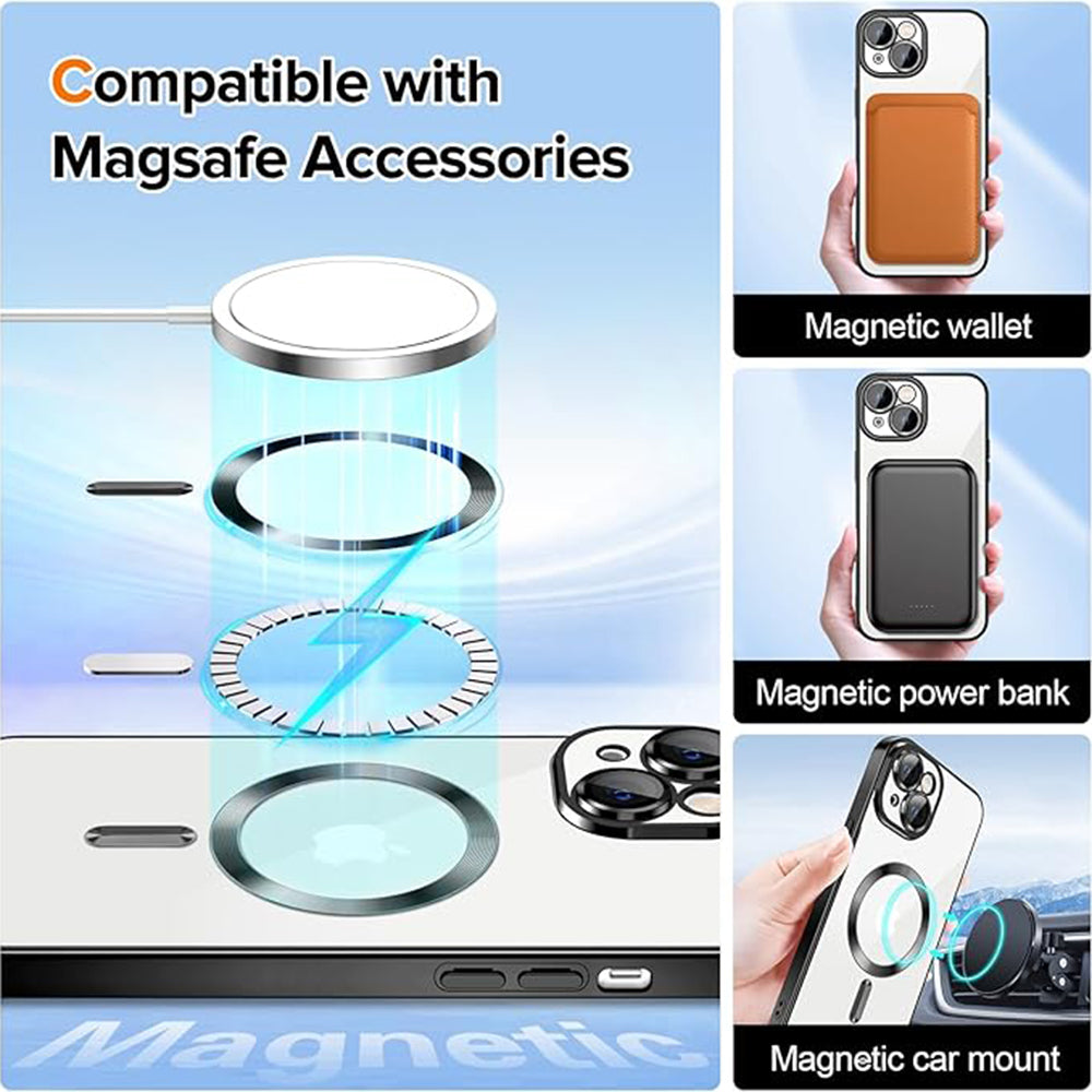 Custodia MagSafe per Apple iPhone 15, Techsuit, Luxury Crystal, Nera