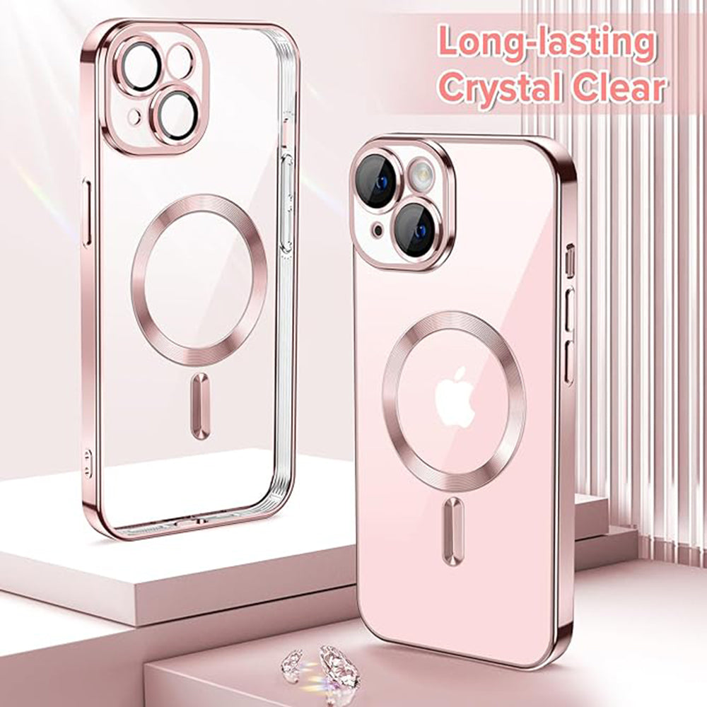 Custodia MagSafe per Apple iPhone 15, Techsuit, Luxury Crystal, Rosa