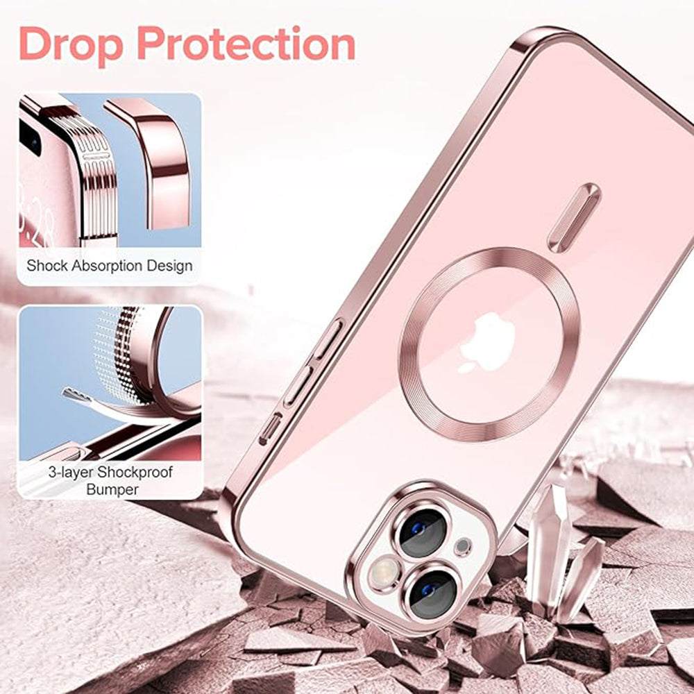 Custodia MagSafe per Apple iPhone 15, Techsuit, Luxury Crystal, Rosa