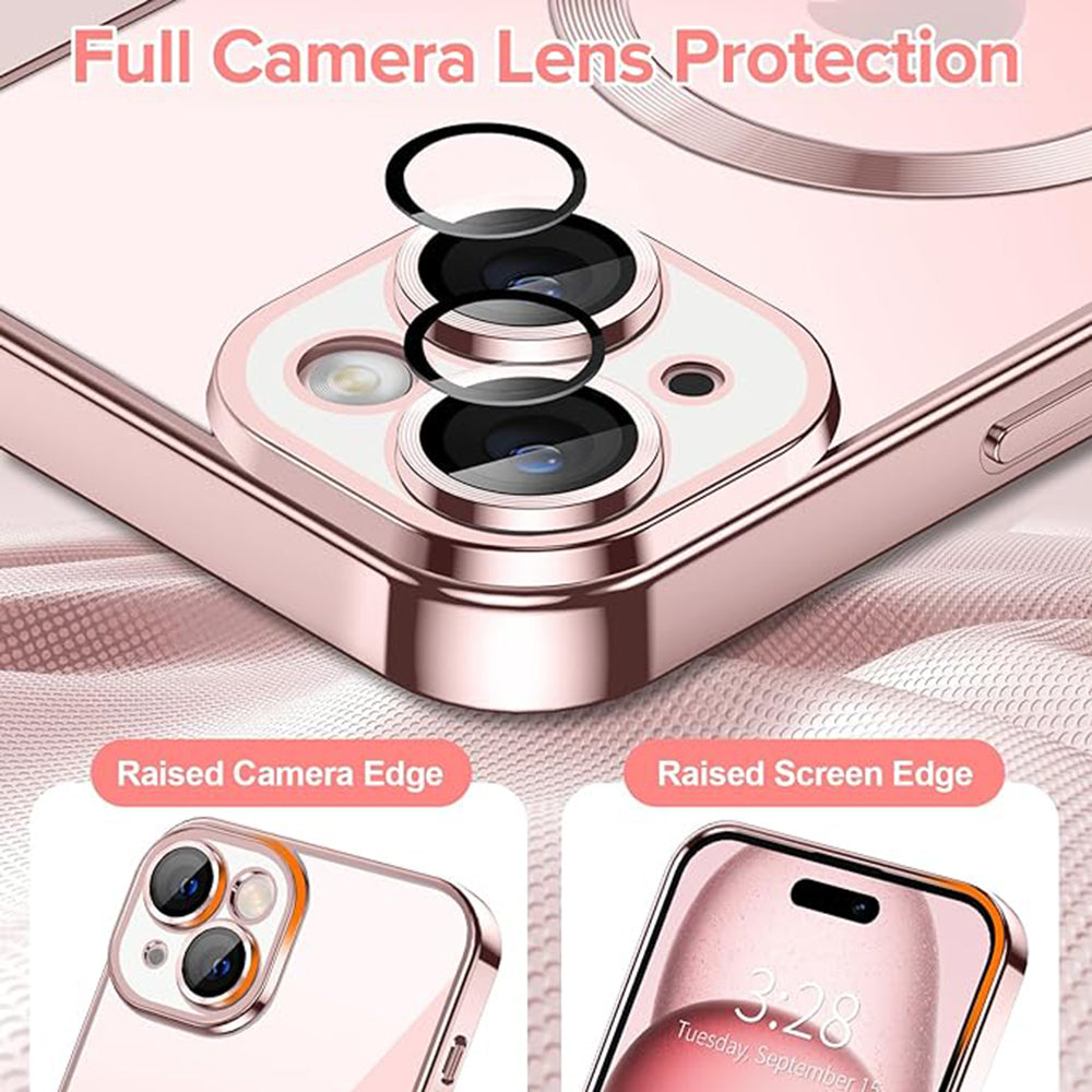 Custodia MagSafe per Apple iPhone 15, Techsuit, Luxury Crystal, Rosa