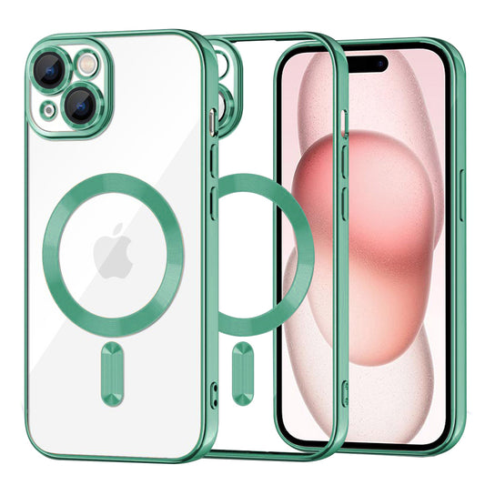 Custodia MagSafe per Apple iPhone 15, Techsuit, Luxury Crystal, Verde Chiaro