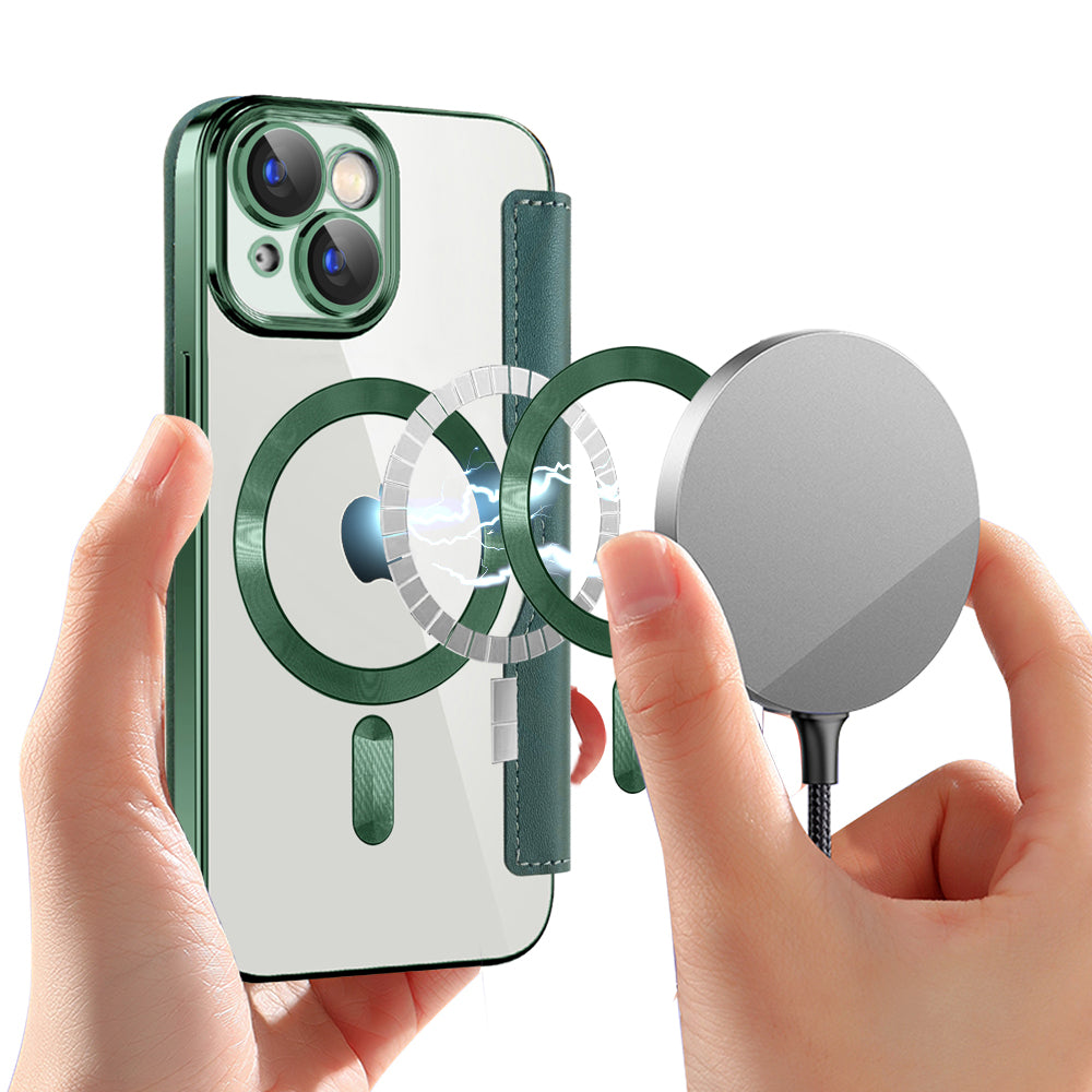 Custodia MagSafe per Apple iPhone 15, Techsuit, SmartMag Book, Verde