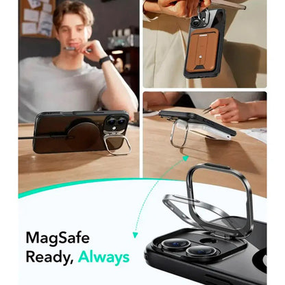 Custodia MagSafe per Apple iPhone 16, ESR, Classic Hybrid Kickstand Slide, Nera Trasparente