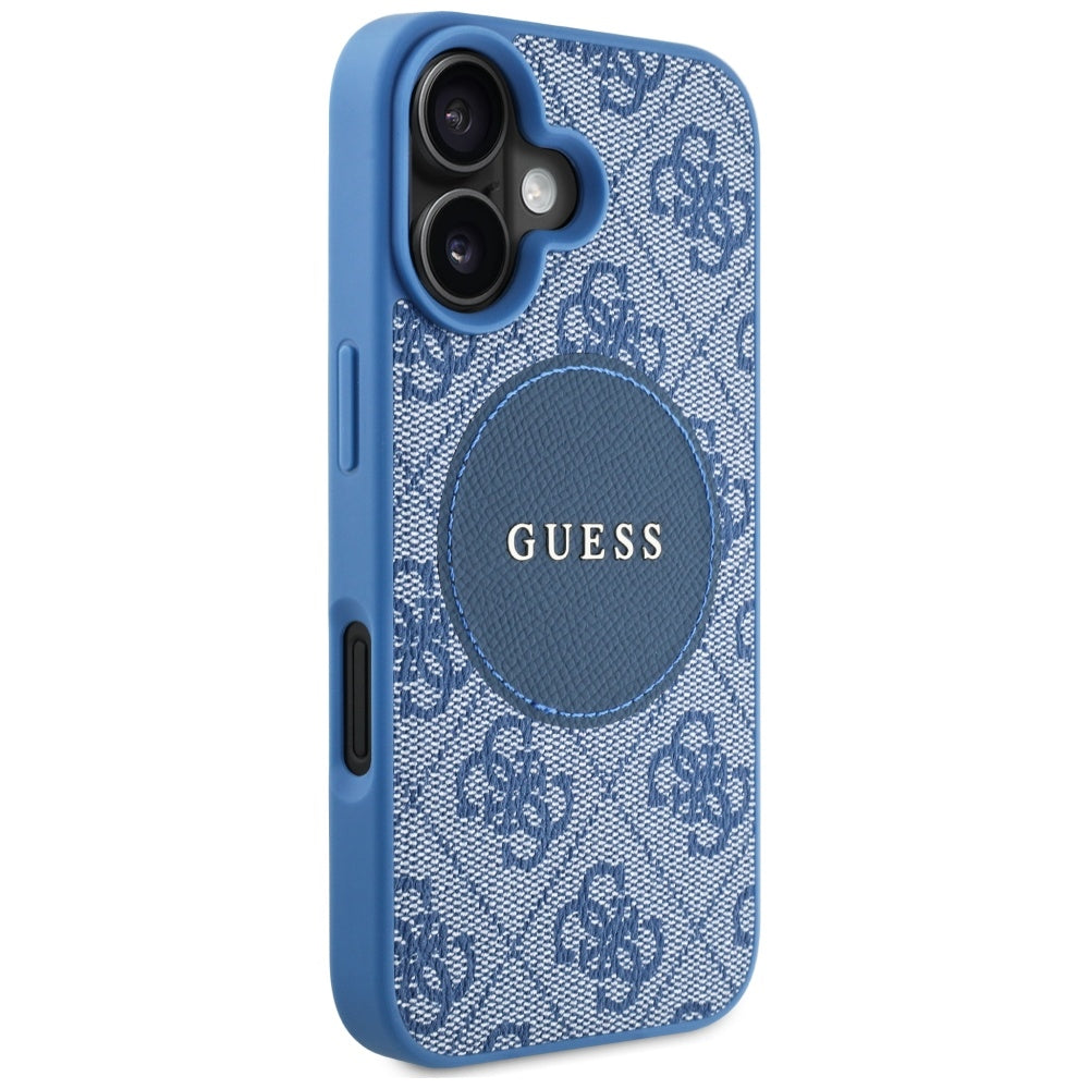 Custodia MagSafe per Apple iPhone 16, Guess, 4G Circle Classic Logo, Blu