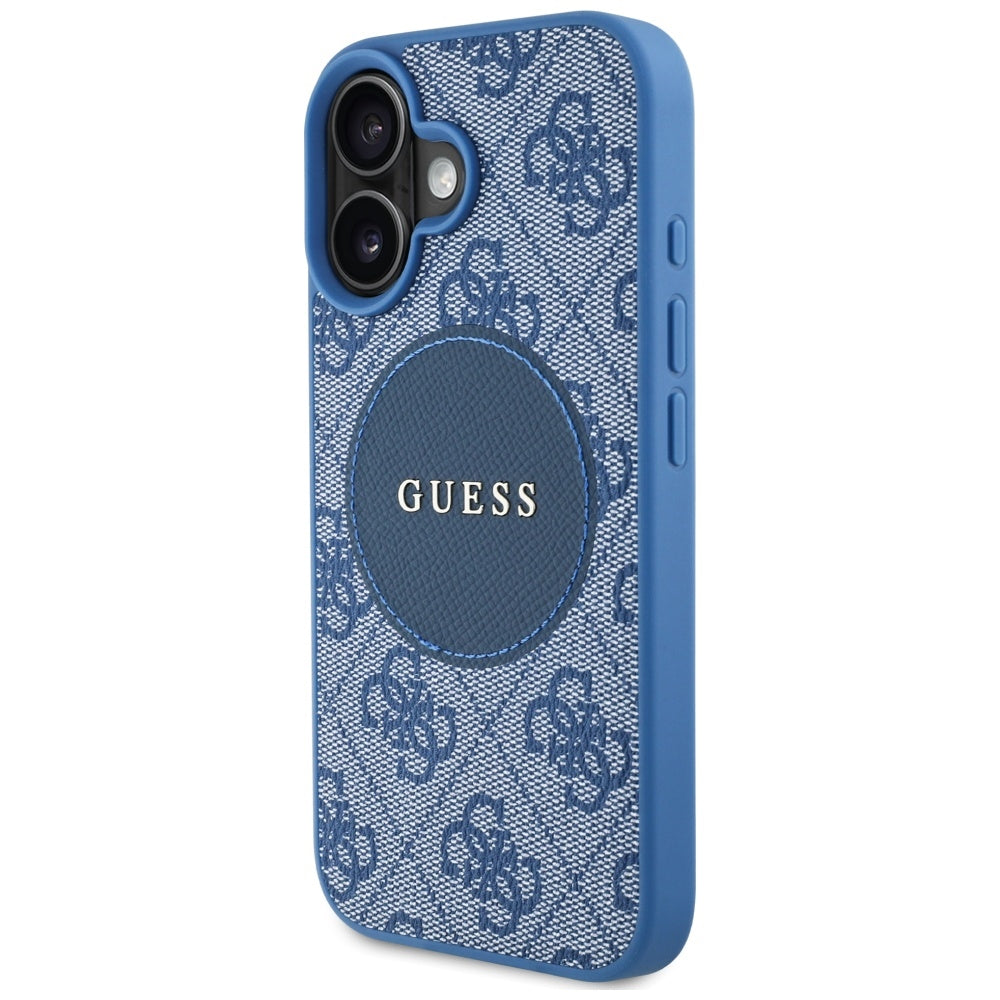 Custodia MagSafe per Apple iPhone 16, Guess, 4G Circle Classic Logo, Blu