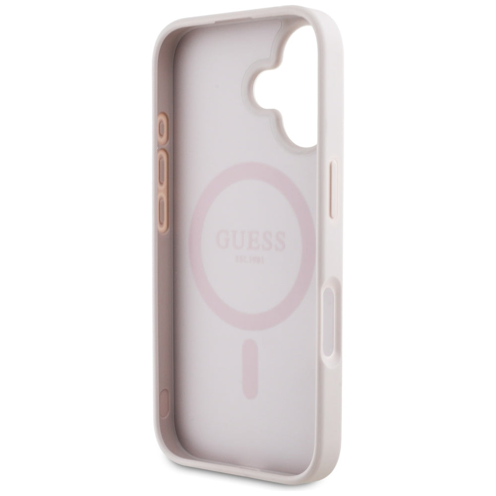 Custodia MagSafe per Apple iPhone 16, Guess, 4G Circle Classic Logo, Rosa
