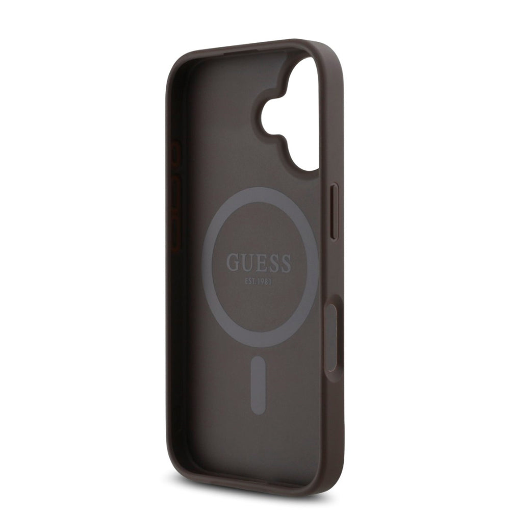 Custodia MagSafe per Apple iPhone 16, Guess, 4G Classic, Marrone