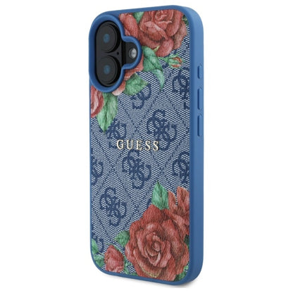 Custodia MagSafe per Apple iPhone 16, Guess, 4G Flowers Print, Blu