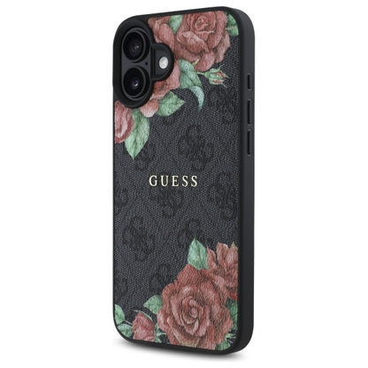Custodia MagSafe per Apple iPhone 16, Guess, 4G Flowers Print, Nera