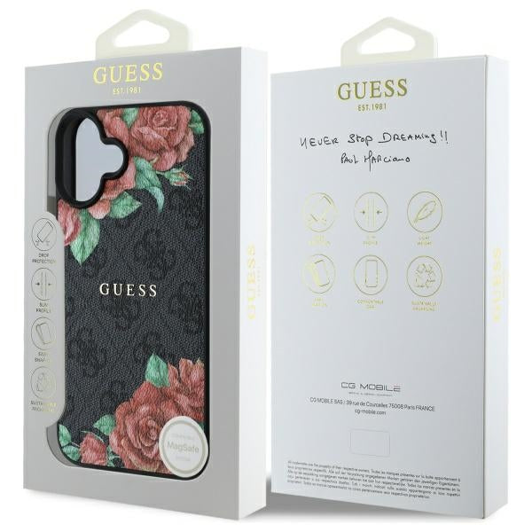 Custodia MagSafe per Apple iPhone 16, Guess, 4G Flowers Print, Nera