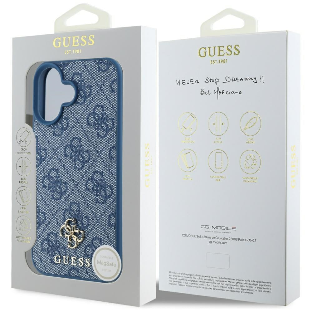 Custodia MagSafe per Apple iPhone 16, Guess, 4G Small and Classic Logo, Blu