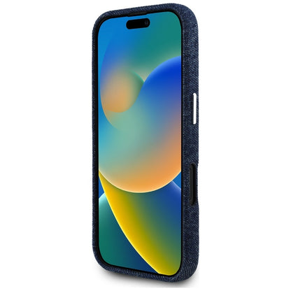 Custodia MagSafe per Apple iPhone 16, Guess, Denim Triangle Logo, Blu