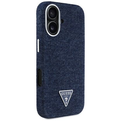 Custodia MagSafe per Apple iPhone 16, Guess, Denim Triangle Logo, Blu
