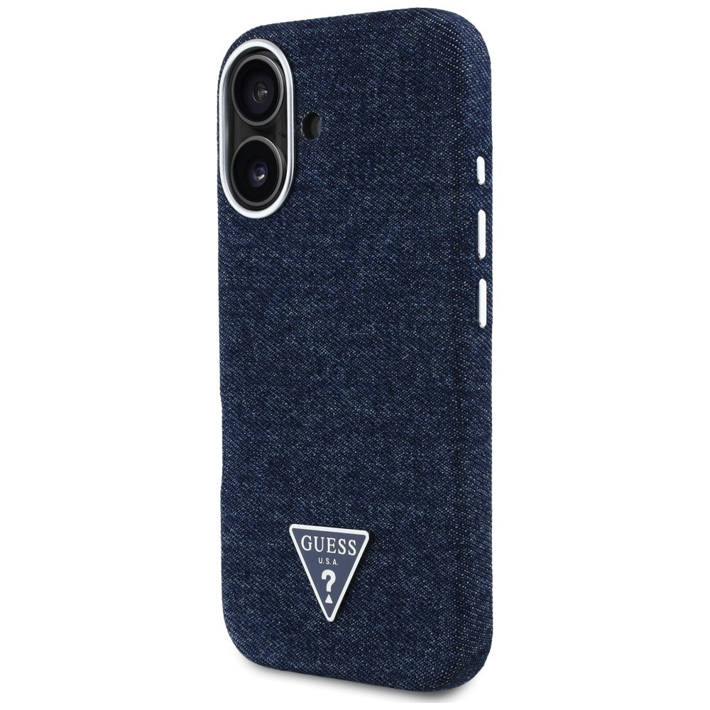 Custodia MagSafe per Apple iPhone 16, Guess, Denim Triangle Logo, Blu