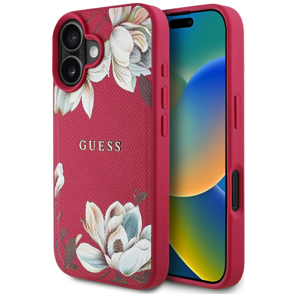 Custodia MagSafe per Apple iPhone 16, Guess, Grained Flowers, Fucsia