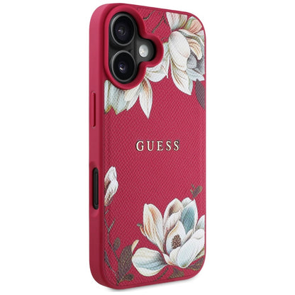 Custodia MagSafe per Apple iPhone 16, Guess, Grained Flowers, Fucsia