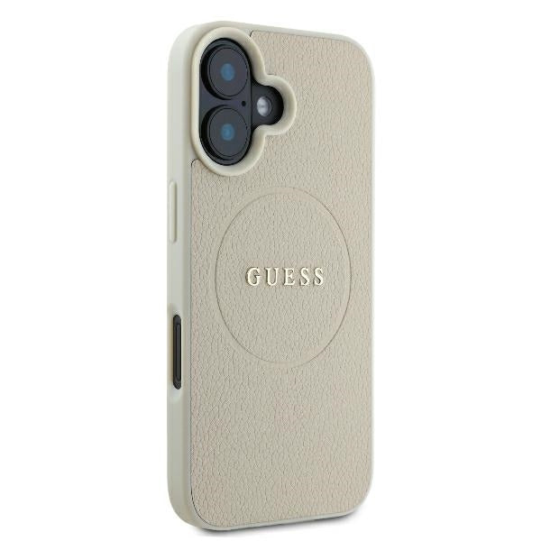 Custodia MagSafe per Apple iPhone 16, Guess, Grained Gold Ring, Beige