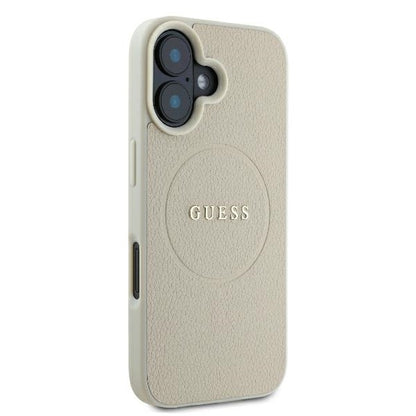 Custodia MagSafe per Apple iPhone 16, Guess, Grained Gold Ring, Beige