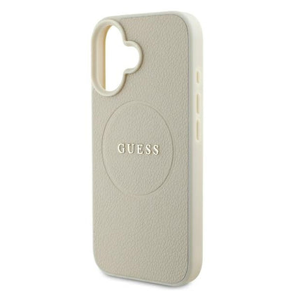 Custodia MagSafe per Apple iPhone 16, Guess, Grained Gold Ring, Beige