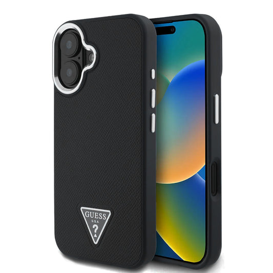 Custodia MagSafe per Apple iPhone 16, Guess, Logo Triangolo Granulato, Nera