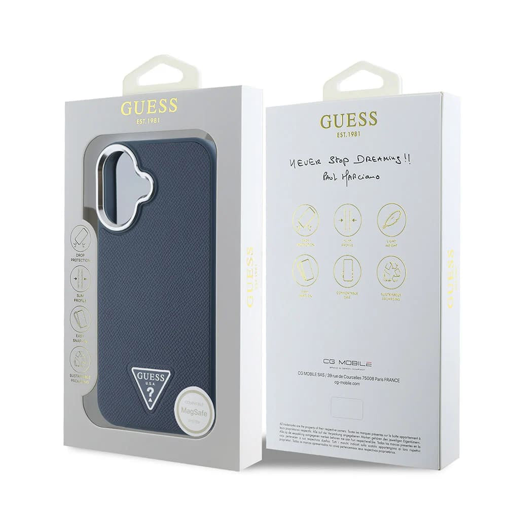 Custodia MagSafe per Apple iPhone 16, Guess, Logo Triangolo Granulato, Nera