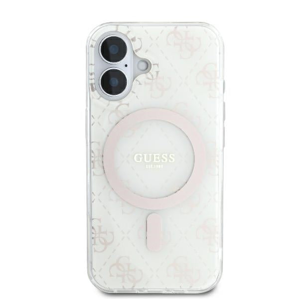 Custodia MagSafe per Apple iPhone 16, Guess, IML 4G Background, Bianca