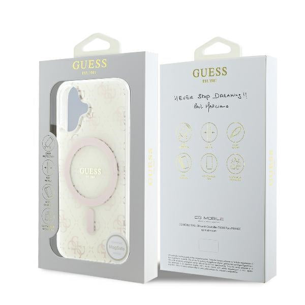 Custodia MagSafe per Apple iPhone 16, Guess, IML 4G Background, Bianca