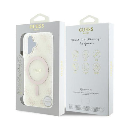 Custodia MagSafe per Apple iPhone 16, Guess, IML 4G Background, Bianca