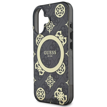 Custodia MagSafe per Apple iPhone 16, Guess, IML 4G Peony, Nera GUHMP16SH4PYEEK