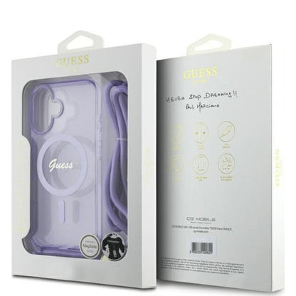 Custodia MagSafe per Apple iPhone 16, Guess, IML Crossbody Cord Script, Rosa