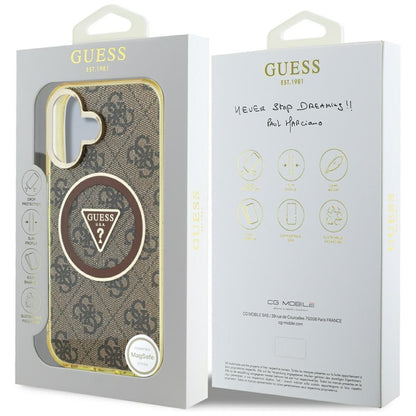 Custodia MagSafe per Apple iPhone 16, Guess, IML Glitter 4G Circle Triangle, Marrone