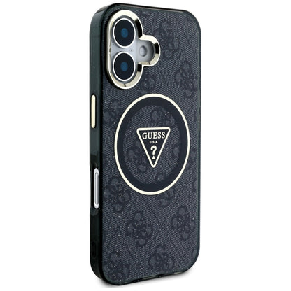 MagSafe Case for Apple iPhone 16, Guess, IML Glitter 4G Circle Triangle, Black