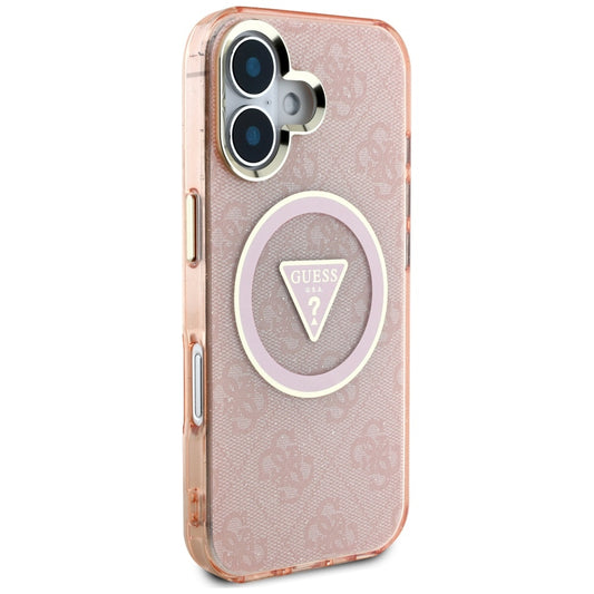 Custodia MagSafe per Apple iPhone 16, Guess, IML Glitter 4G Circle Triangle, Rosa