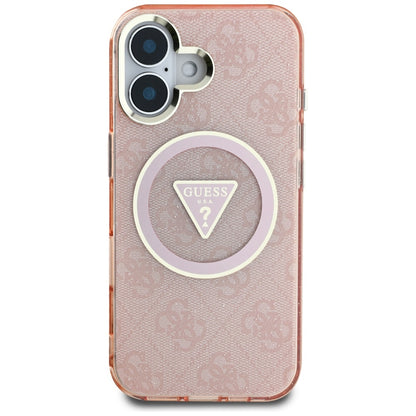 Custodia MagSafe per Apple iPhone 16, Guess, IML Glitter 4G Circle Triangle, Rosa