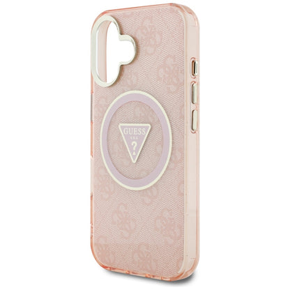 Custodia MagSafe per Apple iPhone 16, Guess, IML Glitter 4G Circle Triangle, Rosa