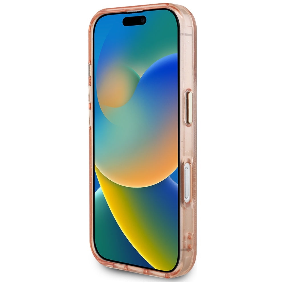 Custodia MagSafe per Apple iPhone 16, Guess, IML Glitter 4G Circle Triangle, Rosa