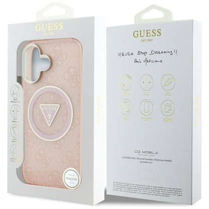 Custodia MagSafe per Apple iPhone 16, Guess, IML Glitter 4G Circle Triangle, Rosa