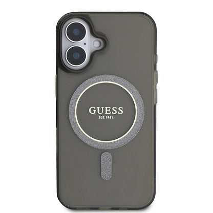 Custodia MagSafe per Apple iPhone 16, Guess, IML Glitter Circle, Nera