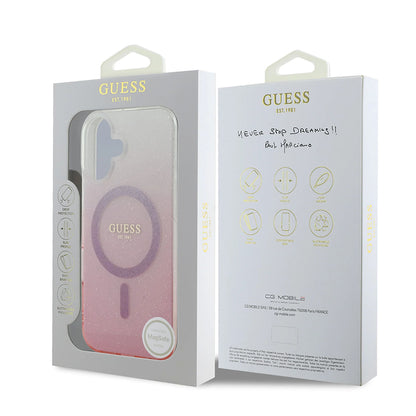 Custodia MagSafe per Apple iPhone 16, Guess, IML Glitter Gradient, Marrone