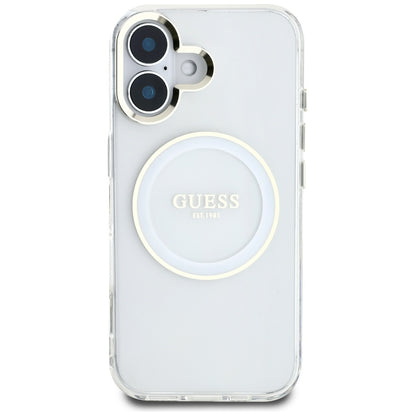 Custodia MagSafe per Apple iPhone 16, Guess, IML Metal Colored Circle, Bianca